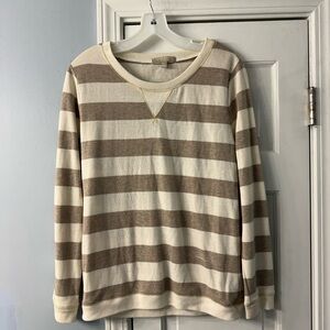 Banana Republic Cream and Brown Striped Crewneck Sweater